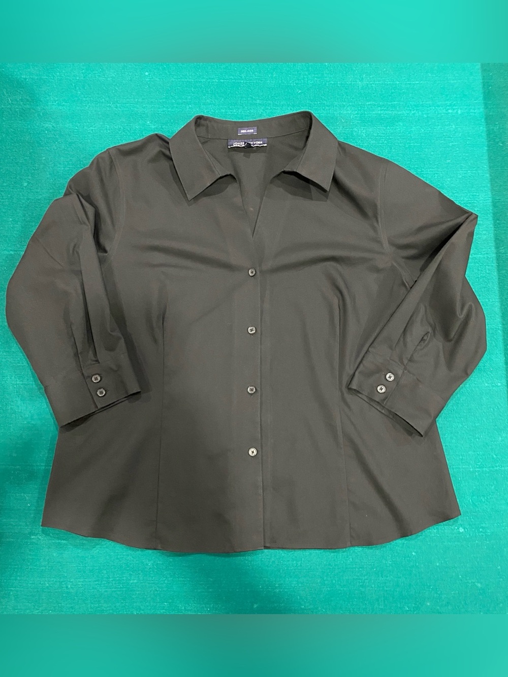 Jones New York Black Button-Front Collared Women's Shirt with 3/4 Sleeves